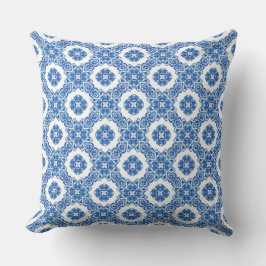 Mediterranean Blue Tile Throw Pillow Kudde