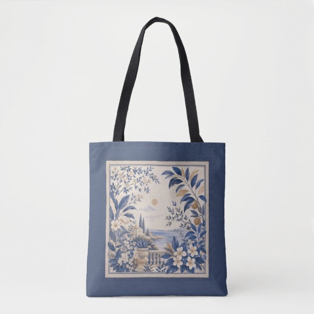 Mediterranean Blue Tote Bag Tygkasse (Framsida)