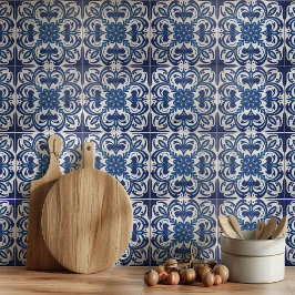 Mediterranean Blue White Rustic Portuguesa Azulejo Kakelplatta