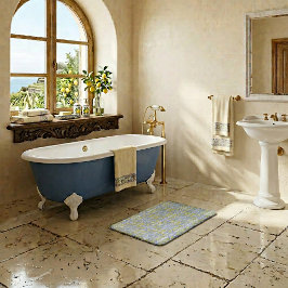 Mediterranean Blue & Yellow Lemon Tile Pattern Badrumsmatta