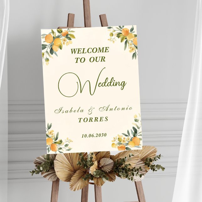 Mediterranean Botanical Lemon Olive Wedding Sign Poster (Skapare uppladdad)