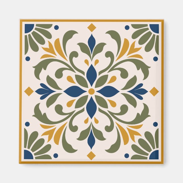 Mediterranean Botanical Tile Magnet (Framsidan)