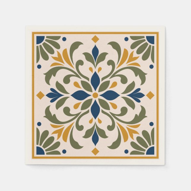 Mediterranean Botanical Tile Pappersservett (Framsidan)