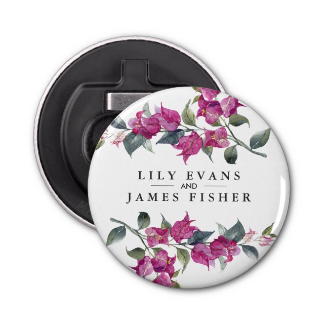 Mediterranean Bougainvillea Wedding Favor Stickers Flasköppnare (Framsidan)