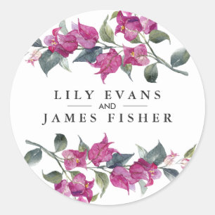 Mediterranean Bougainvillea Wedding Favor Stickers Runt Klistermärke