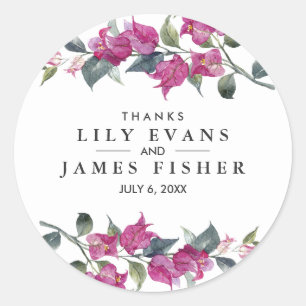 Mediterranean Bougainvillea Wedding Favor Stickers Runt Klistermärke