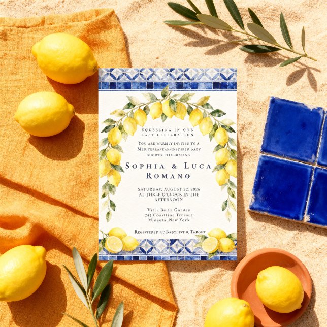 Mediterranean Citron Amalfi-kusten Baby Shower  Inbjudningar (Skapare uppladdad)