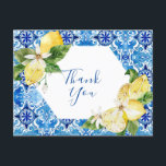 Mediterranean Citron blommig kakel Tack postkort b Vykort<br><div class="desc">Mediterranean Citron blommig kakel Tack kort
Elegant modern akvarell Citron blommig Blå Kakel tack kort.</div>