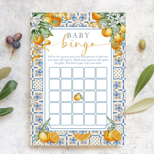 Mediterranean Citrus Baby Shower | Baby Bingo Game Rådkort (Skapare uppladdad)