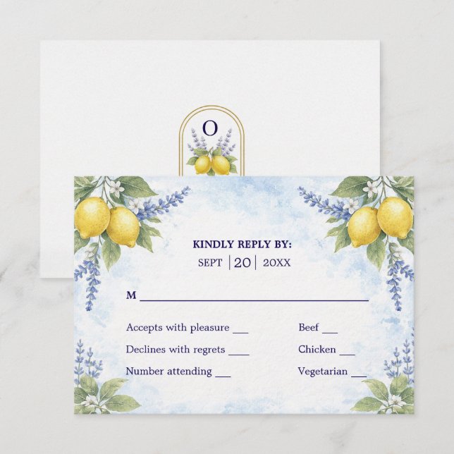 Mediterranean Citrus Botanical RSVP Wedding Respon OSA Kort (Fram/baksida)