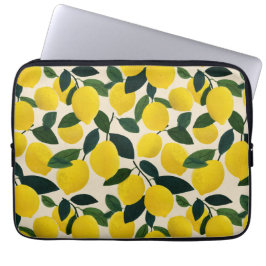 Mediterranean Citrus Fruit Pattern Yellow Lemons Laptop Fodral