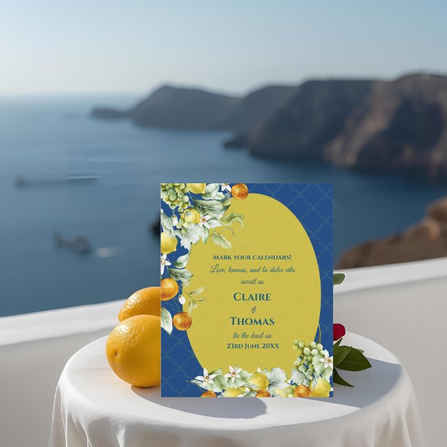 Mediterranean Citrus Lyx La Dolce Vita Bröllop (Mediterranean Citrus Luxe La Dolce Vita Wedding Save the Date)