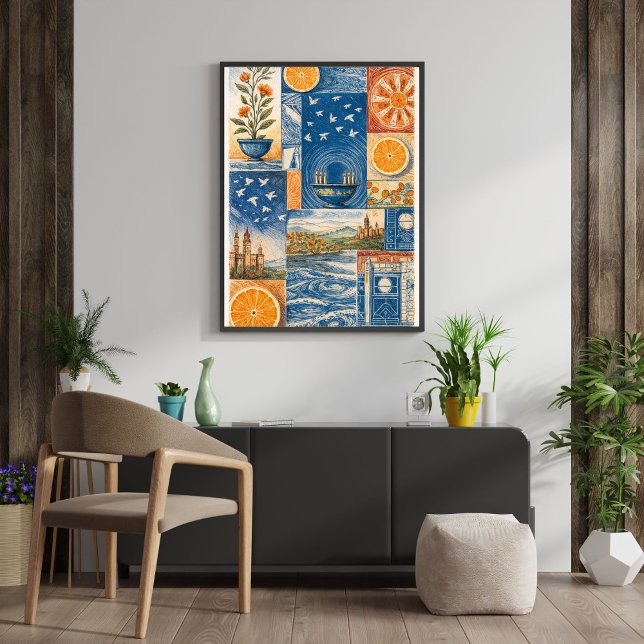 Mediterranean Citrus & Ocean Collage Art Print Poster (Skapare uppladdad)