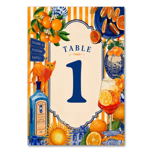 Mediterranean Citrus Table Number Italian Amalfi  Bordsnummer (Framsidan)