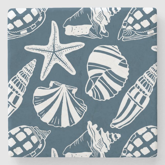 Mediterranean Coastal Seashell Toile Aegean Blue Stenunderlägg (Framsidan)