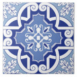 Mediterranean Crest Kakelplatta<br><div class="desc">Mediterranean Crest exudes a classic coastal charm with its rich interplay of indigo and soft blue. The ornate central motif, framed by sweeping curves and delicate leaf patterns in the corners, evokes a regal elegance. This tile brings together traditional Mediterranean influence and symmetrical artistry, making it a perfect fit for...</div>