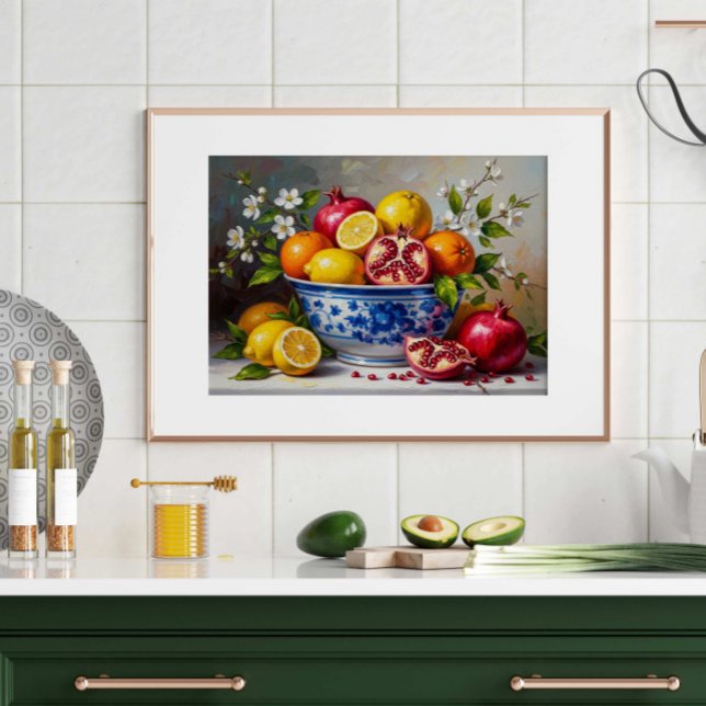 Mediterranean Fruit Bowl Still Life Oil Painting  Poster (Skapare uppladdad)