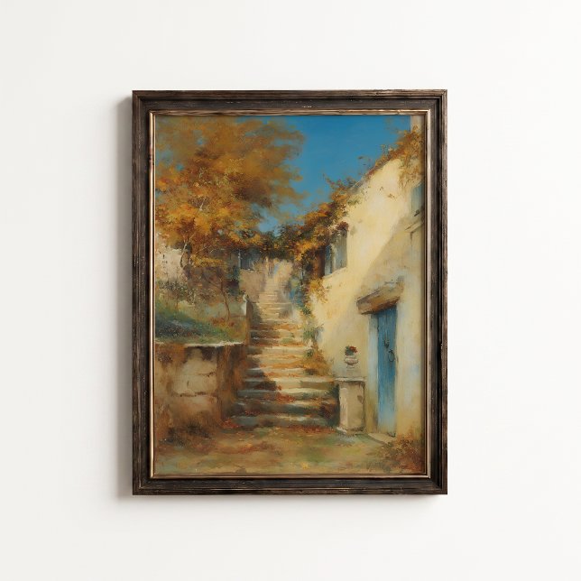 Mediterranean höstgård trappa Affisch (Mediterranean Courtyard Poster - close-up view (frame/decor not included) )