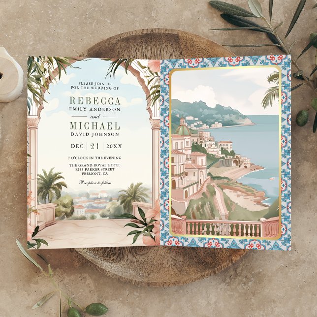 Mediterranean Italian Amalfi Coast QR Code Wedding Inbjudan (Skapare uppladdad)