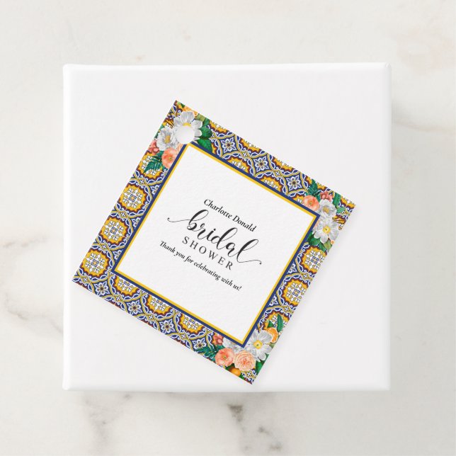 Mediterranean Italien Blå Kakel Bröllopsdusch  Gåvor Etiketter (På plats)