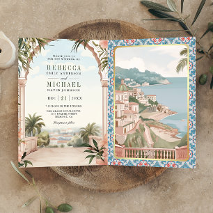Mediterranean Italienska Amalfi Kust QR-kod Bröllo Inbjudan