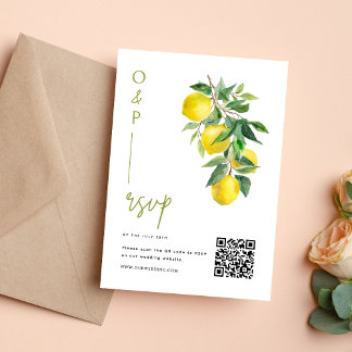 Mediterranean Italy Lemon Vibrant Wedding QR Code OSA Kort
