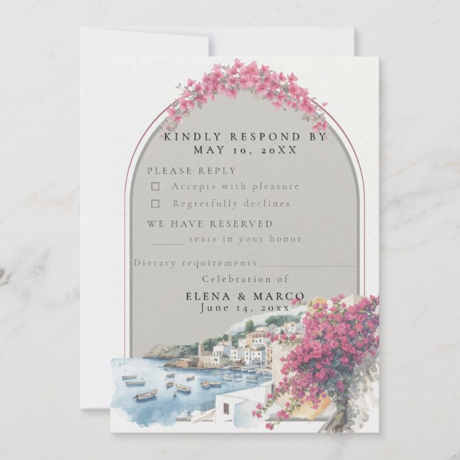 Mediterranean kustbröllop RSVP-kort – Svar Inbjudningar (Framsida)