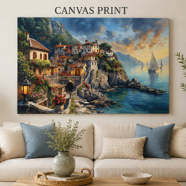 Mediterranean kustby Canvastryck
