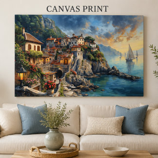 Mediterranean kustby Canvastryck