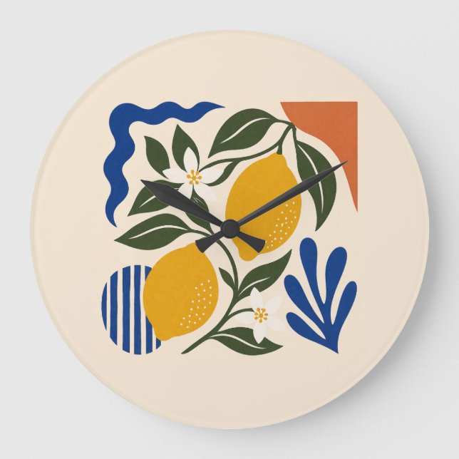 Mediterranean Lemon Abstract Round Wall Clock Stor Klocka (Framsida)