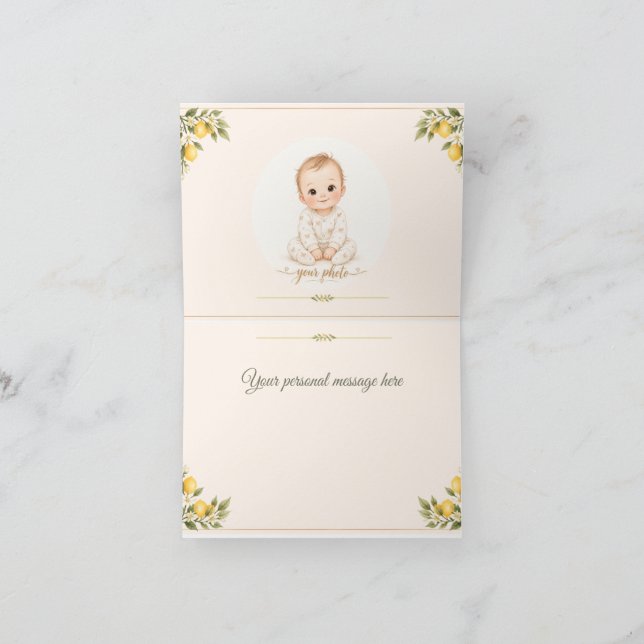 Mediterranean Lemon Baby Shower Tacksamhetskort |  Tack Kort (Inuti)