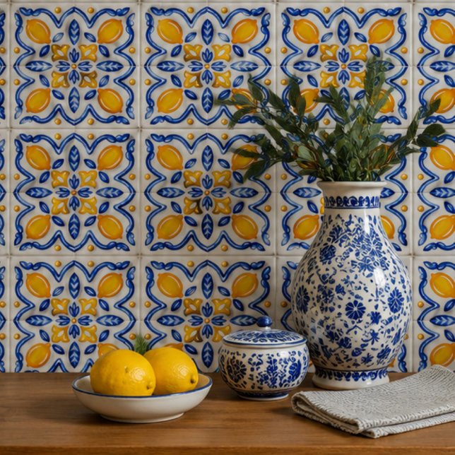 Mediterranean Lemon Blossom Ceramic Hand Painted  Kakelplatta (Skapare uppladdad)