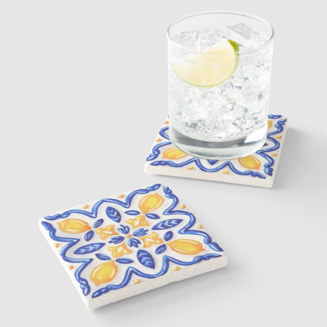 Mediterranean Lemon Blossom Ceramic Hand Painted  Stenunderlägg (Sidan)