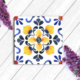 Mediterranean Lemon Blossom Hand Painted Portugues Kakelplatta