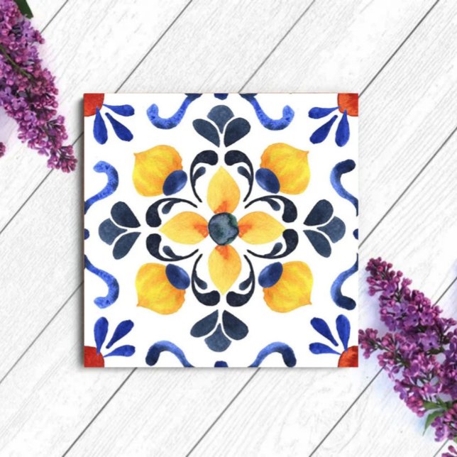 Mediterranean Lemon Blossom Hand Painted Portugues Kakelplatta (Skapare uppladdad)