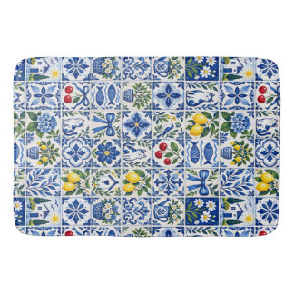 Mediterranean Lemon Blue Tile Citrus Garden Badrumsmatta