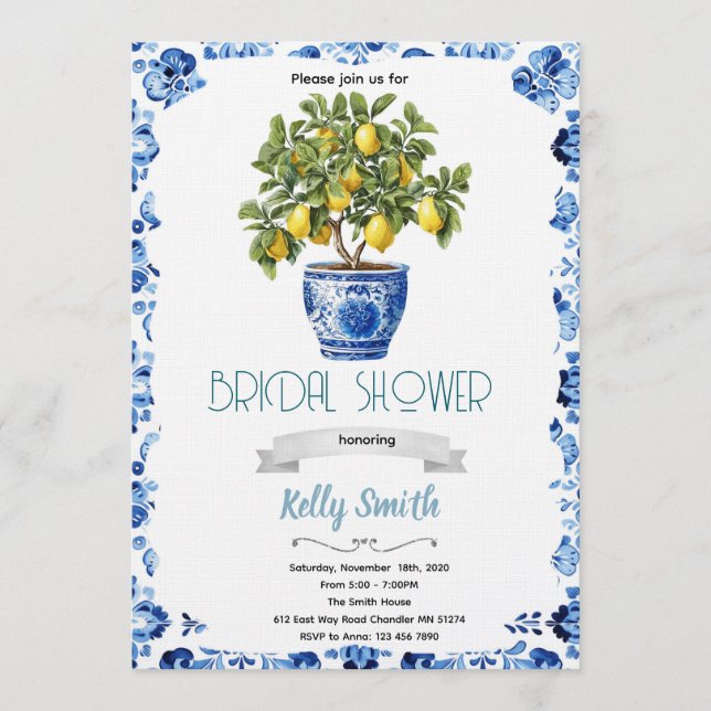 Mediterranean lemon Bridal Shower invitation Inbjudningar (Framsida)