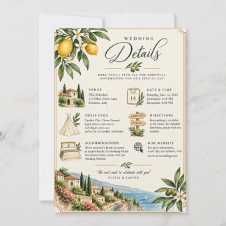 Mediterranean Lemon Bröllopsdetaljkort | Italiensk Inbjudningar