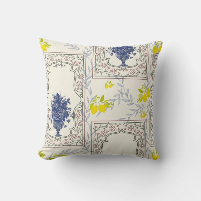 Mediterranean Lemon Floral Pattern  Kudde (Framsida)