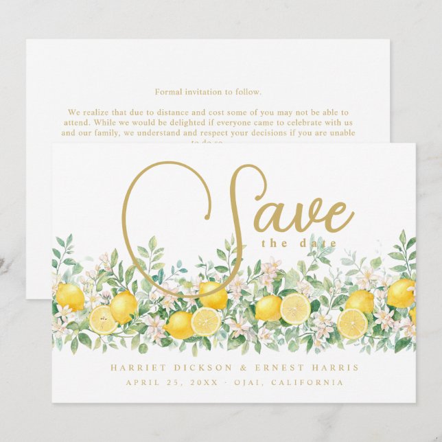 Mediterranean Lemon Garland Wedding TLW26  Spara Datumet (Fram/baksida)
