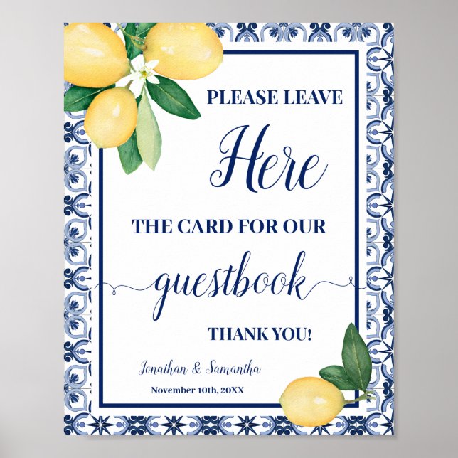 Mediterranean Lemon Leave Card Here Wedding Shower Poster (Framsidan)