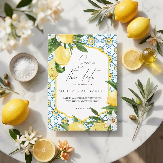 Mediterranean Lemon Save the Date | Italian Amalfi Inbjudningar (Skapare uppladdad)