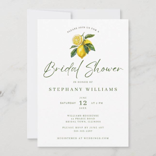 Mediterranean Lemon Theme Bridal Invitation Inbjudningar (Framsida)