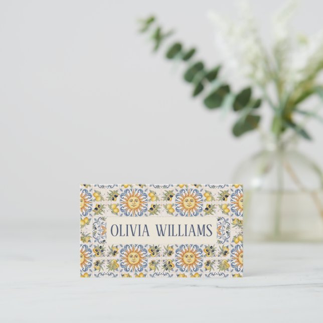 Mediterranean Lemon Tile Italian Coastal Design Visitkort (Stående Fram)