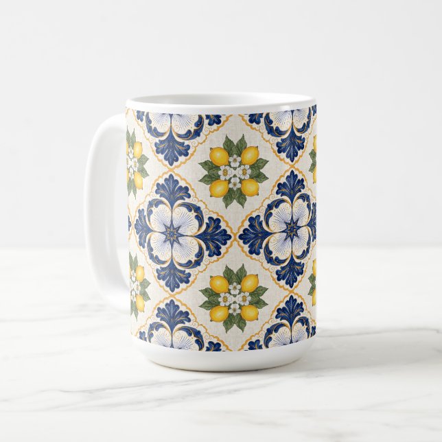 Mediterranean Lemon Tile Italian Talavera Kaffemugg (Framsida vänster)