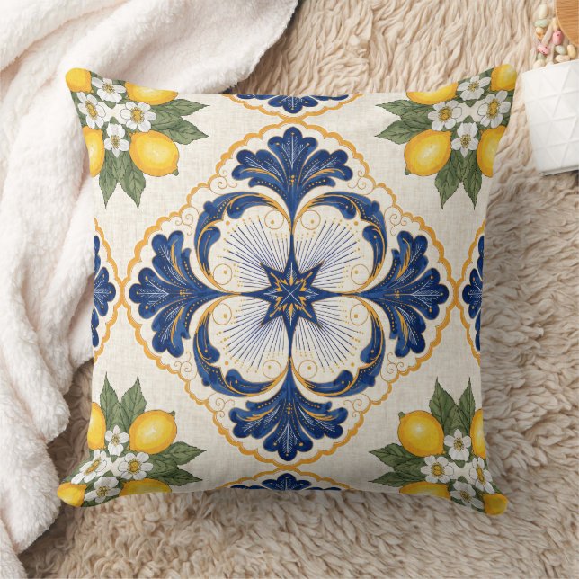 Mediterranean Lemon Tile Italian Talavera Kudde (Filt)