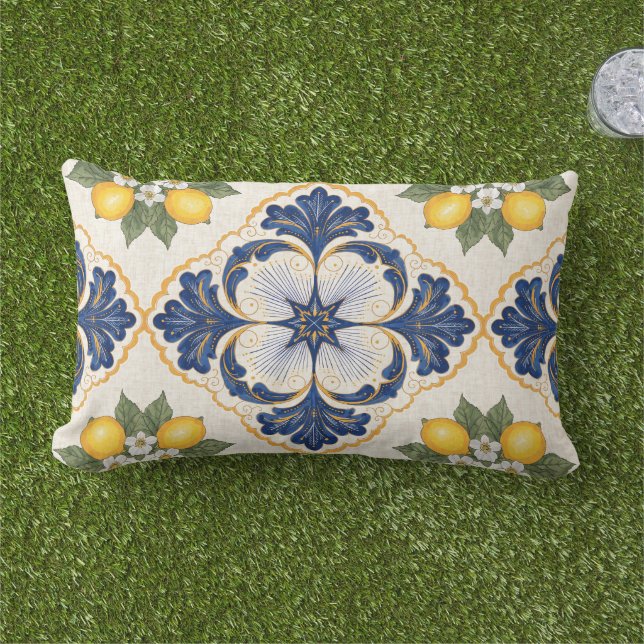 Mediterranean Lemon Tile Italian Talavera Lumbarkudde (Gräs)
