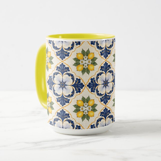Mediterranean Lemon Tile Italian Talavera Mugg (Framsida vänster)