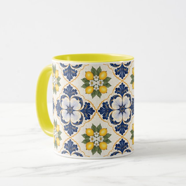 Mediterranean Lemon Tile Italian Talavera Mugg (Framsida vänster)