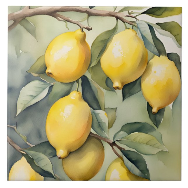 Mediterranean Lemon Tuscany Watercolor Design Kakelplatta (Framsidan)